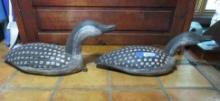 (2) F & S Carved Wood Loon Decoys