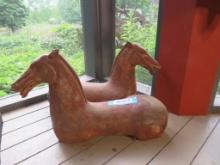 (2) Cast Iron Reclining Horse Garden Sculpture