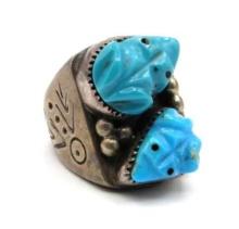 Monumental Sterling Silver & Turquoise Fetish Ring