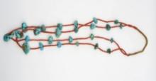 Turquoise and Coral Heishi Two Strand Necklace