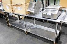 8' STAINLESS STEEL TABLE ON CASTERS