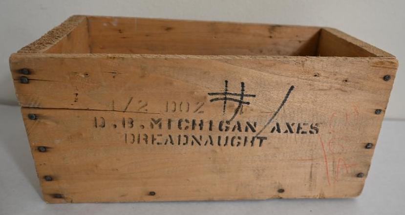 Antique Plumb Double Life Axes Wooden Box