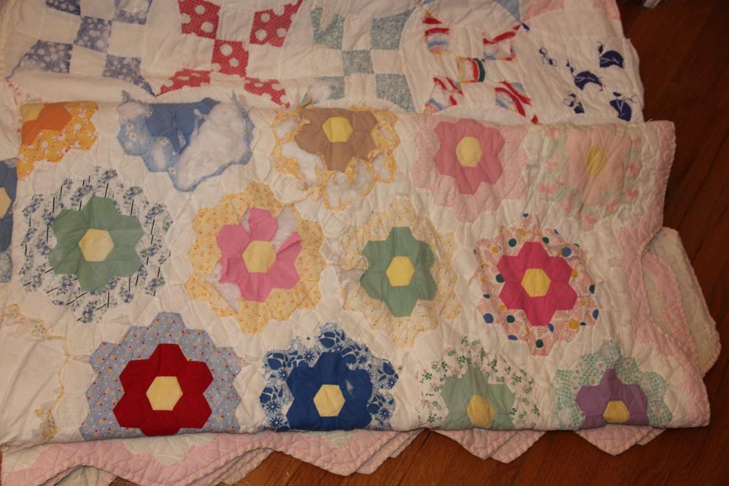Two Handmade Quilted Blankets and 6 Pillows