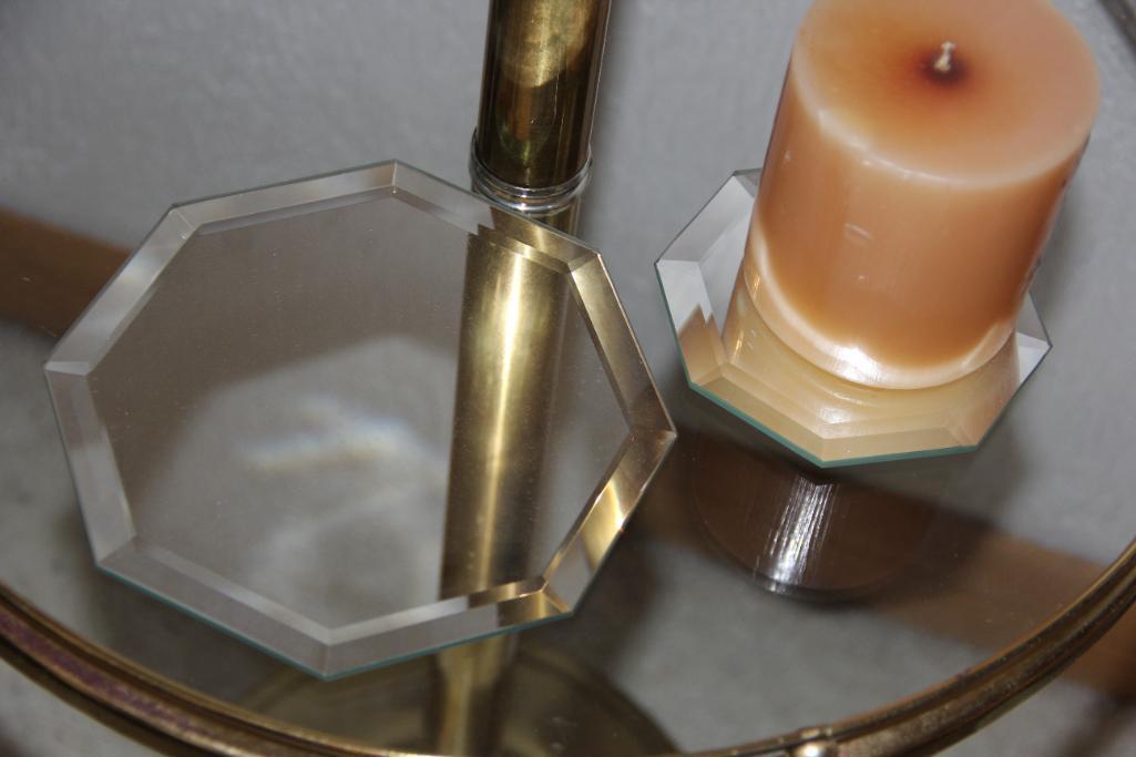 Brass Floor Lamp with Mirrored Side Table