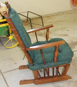 Wood Glider with Green Upholstered Cushions