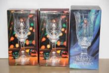 Three St. George Crystal 2-Piece Hurricane Candle Holders New in Boxes