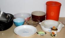 Mixed Pyrex, Corningware, and More Kitchen Goods