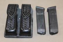 Two Glock 40 S&W Magazines in Leather Pouch