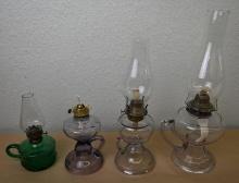 Four Antique Finger Glass Oil Lamps