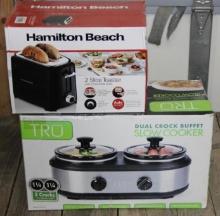 Tru Dual Crock Buffet Slow Cooker and Hamilton Beach Toaster