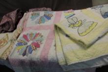 Two Handmade Quilts, Quilted Pillow Cases, and Other Linens