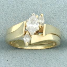 Marquise Diamond Engagement Ring And Wedding Band Ring Bridal Set In 14k Yellow Gold