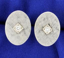 Classic Vintage Diamond Cufflinks In 14k White Gold
