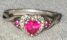Sterling Silver Ring with Heart Ruby center stone size 8