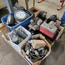 Pallet -2x Engines and assorted parts, belts etc
