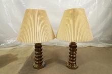 Pair Brass And Wood Lamps