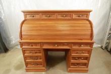 Teak Roll Top Desk With Marble Writing Surface