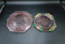 2 Pink Depression Glass Pieces