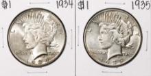 Lot of (2) 1934-1935 $1 Peace Silver Dollar Coins