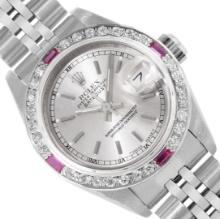 Rolex Ladies Stainless Steel Ruby and Diamond Datejust Wristwatch