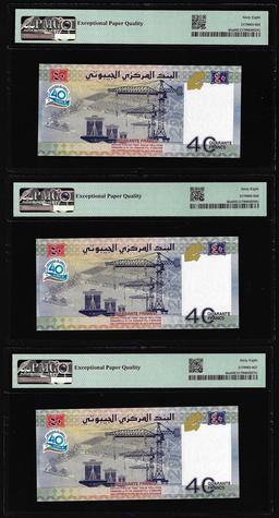 (3) Consecutive 2017 Djibouti 40 Francs Bank Notes PMG Superb Gem Uncirculated 68EPQ