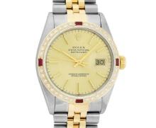 Rolex Men's Two Tone Champagne Index Ruby and Diamond Datejust Wristwatch
