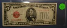 1928-C $5.00 RED SEAL US NOTE VF/XF