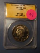 1972-S KENNEDY HALF DOLLAR ANACS PROOF-65 OBV. CAMEO