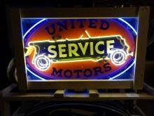 United Motors Service Neon Porcelain Sign