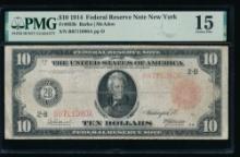 1914 $10 Red Seal New York FRN PMG 15