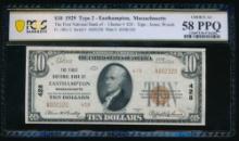 1929 $10 Easthampton MA FRBN PCGS 58PPQ