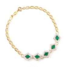Plated 18KT Yellow Gold 2.05ctw Green Agate and Diamond Bracelet