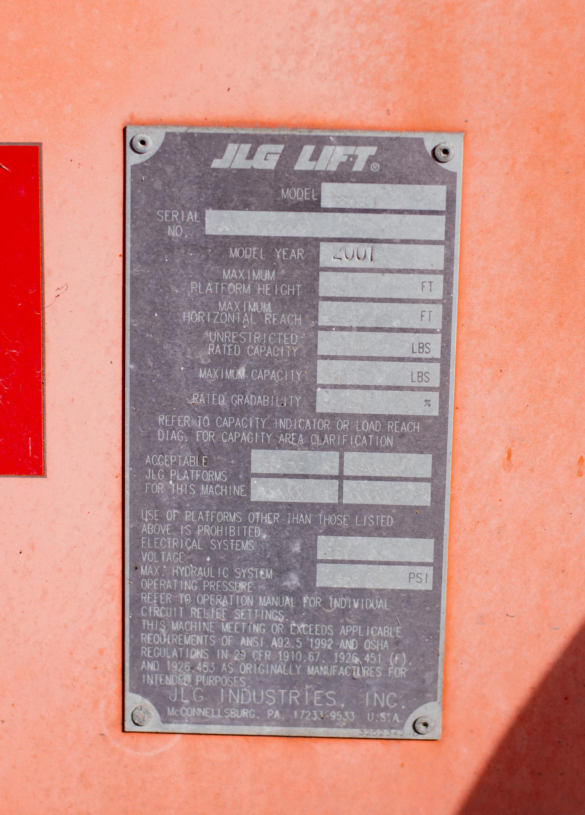 2001 JLG 660SJ 4x4 Man Lift W/Jib