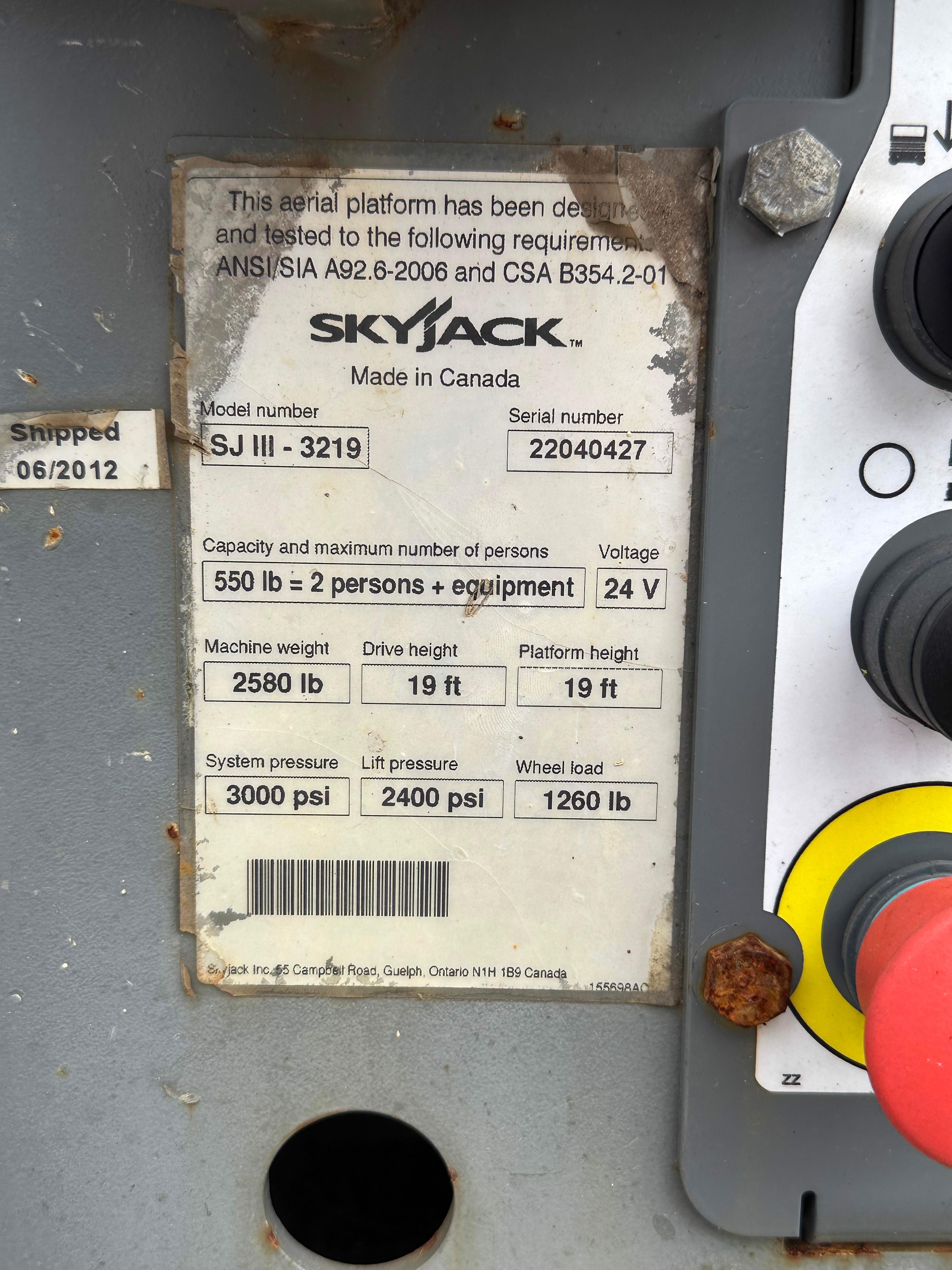 Skyjack19' Scissor Lift, 24V
