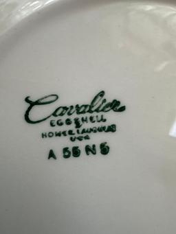 Cavalier eggshell, Homer Laughlin China, eight plates and saucers, five pipe plates, and