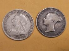 1844 and 1899 Great Britain silver 6 pence