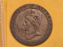 1862 Liberia One Cent in Very Fine