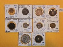 Ten mixed World coins