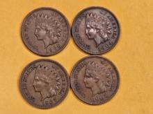 Four About Uncirculated Plus Indian Cents