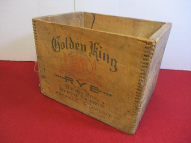 *LOCAL ITEM-Golden king Rye Whiskey Mayville, WI Dovetailed Advertising Box