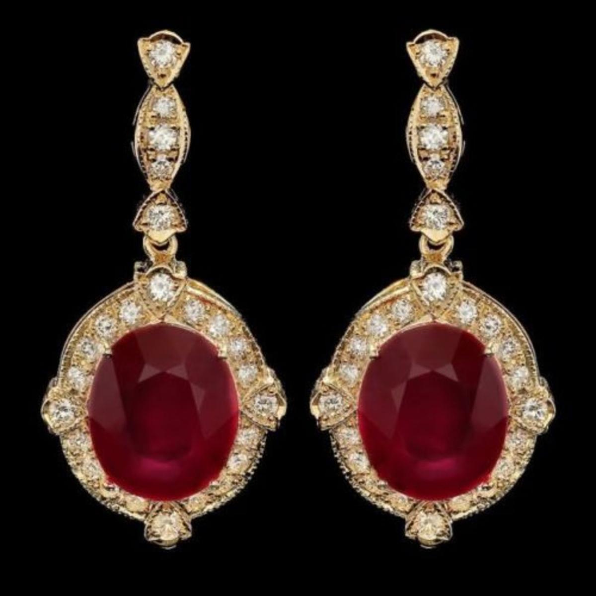14k Gold 22.73ct Ruby 1.69ct Diamond Earrings
