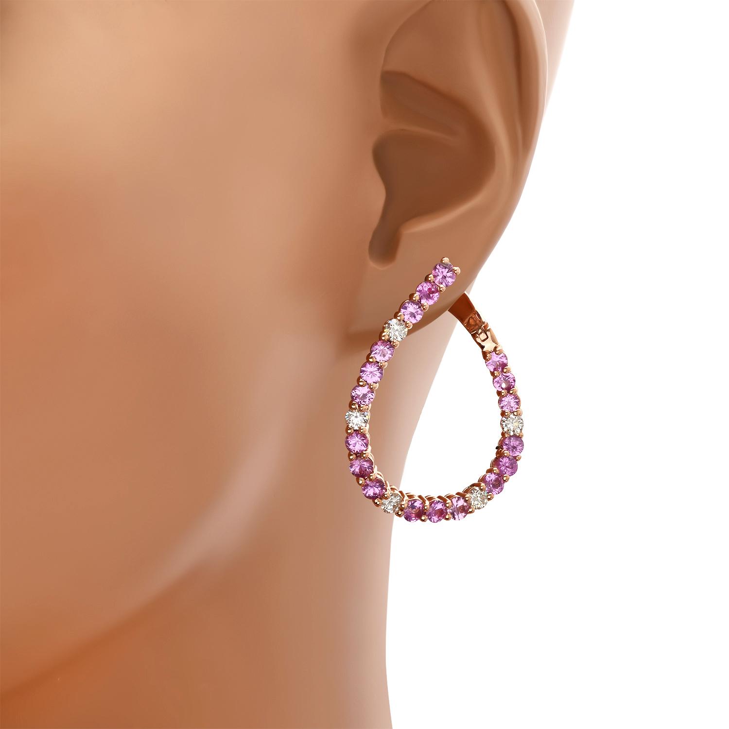 14K Rose Gold with 4.57ct Pink Sapphire and 1.00ct Diamond Earrings