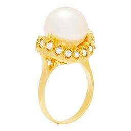 14k Yellow Gold 13mm Pearl 0.65ct Diamond Ring