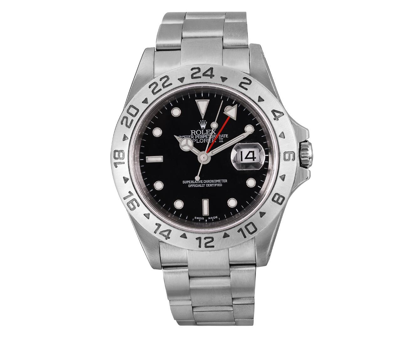 Rolex Mens 40MM Stainless Steel Black Dial Explorer 2 With Rolex Box