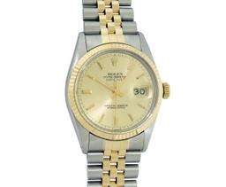 Rolex Mens 2T 14K Yellow Gold And Stainless Steel Champagne Index Datejust