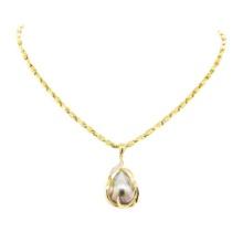 0.04 ctw Diamond and Pearl Pendant & Chain - 14KT Yellow Gold