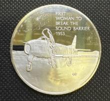 History Of Flight 1st Woman To Break The Sound Barrier 1953 Sterling Silver Coin 1.34Oz
