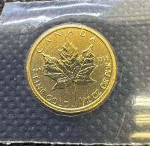 2013 1/10 Ounce 999.9 Fine Gold Canadian Maple Leaf $5 Bullion Coin 3.30 Grams