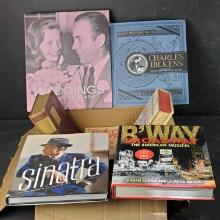Box of misc.books Charles Dickens Sinatra Broadway more