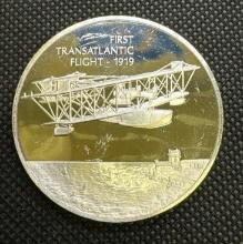 History of Flight 1st Transatlantic Flight 1919 Sterling Silver Coin 1.32 Oz